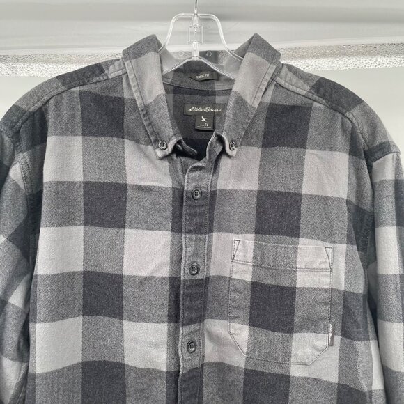 Eddie Bauer Men's Check Flannel Shirt Long Sleeve Classic Fit Gray Size TL - Picture 2 of 9